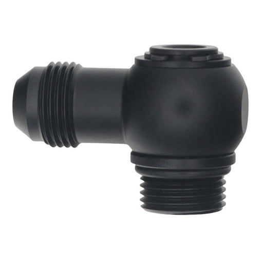 DeatschWerks 8AN ORB Male to 8AN Male Flare Low Profile 90-Degree Swivel - Anodized Matte Black DeatschWerks Fittings