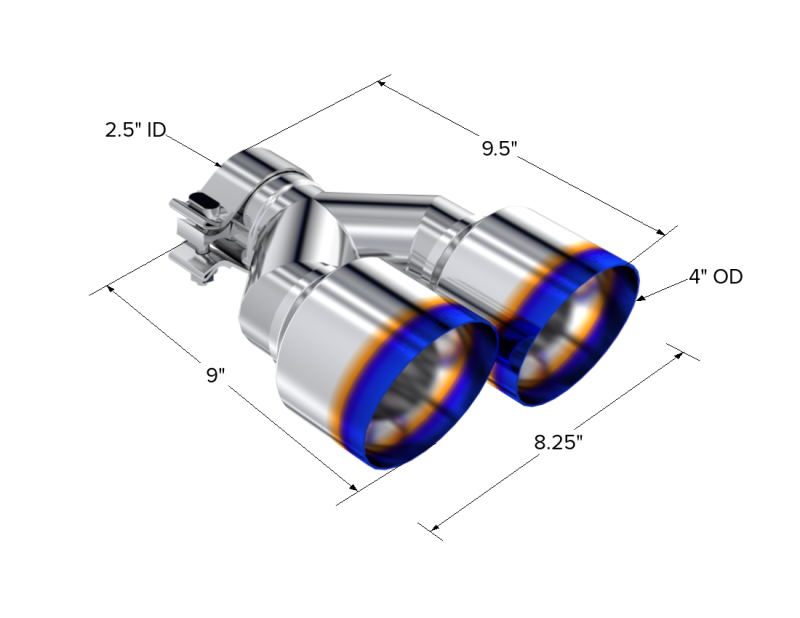 MBRP Burnt End Tip 2.5 ID Dual 4 OD Out 9.5 length Single wall 304 Stainless Steel Driver Side MBRP Tail Pipes