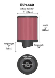 K&N Filter Universal Rubber Filter 2 3/4 inch 10 Degree Flange 4 inch OD 5 inch Height K&N Engineering Air Filters - Universal Fit