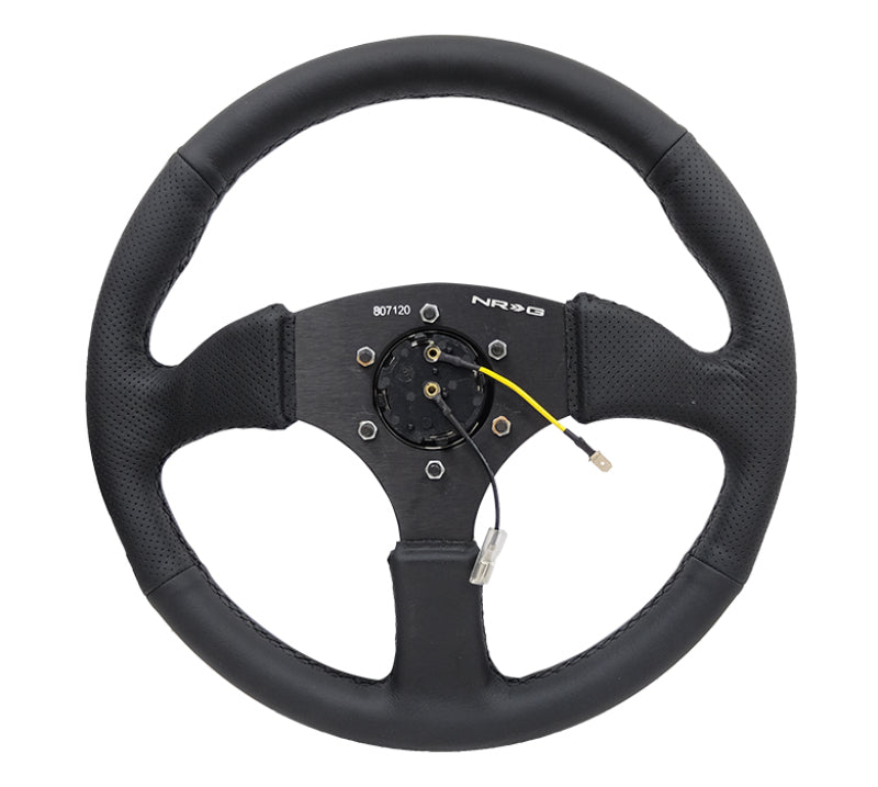 NRG Reinforced Steering Wheel (350mm / 2.5in. Deep) Blk Leather Comfort Grip w/5mm Matte Blk Spokes NRG Steering Wheels