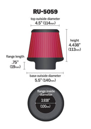 K&N Universal Clamp-On Air Filter 3-15/16in FLG / 5-1/2in B / 4-1/2in T / 4-7/16in H K&N Engineering Air Filters - Universal Fit