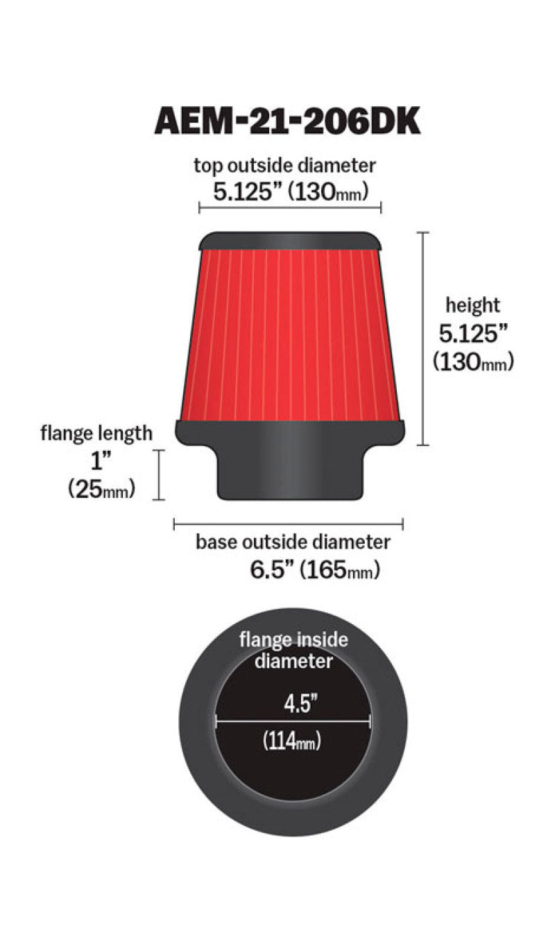 AEM 4.50 in Short Neck 5 in Element Filter AEM Induction Air Filters - Universal Fit