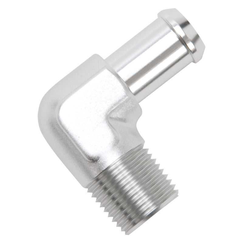 Edelbrock Hose End 90-Deg 1/2In NPT to 5/8In Barb Clear Anodize Edelbrock Fittings