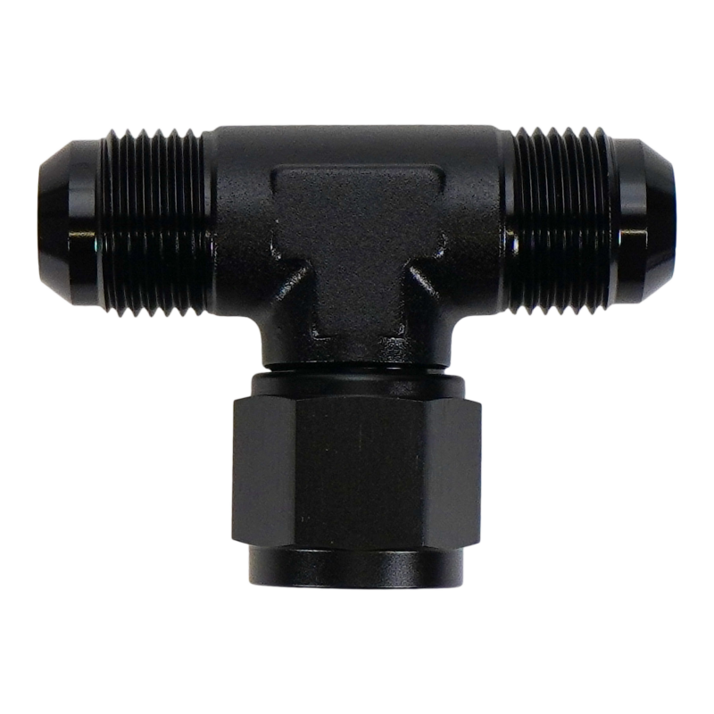 DeatschWerks 10AN Male Flare to Female Flare Swivel Tee on 90 DeatschWerks Fittings