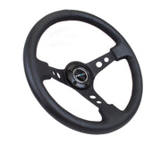 NRG Reinforced Steering Wheel (350mm / 3in. Deep) Blk Leather w/Blk Spoke & Circle Cutouts NRG Steering Wheels