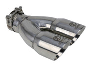 aFe Takeda 2.5in 304 Stainless Steel Clamp-on Exhaust Tip 2.5in Inlet 3in Dual Outlet - Polished aFe Tips