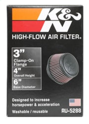 K&N Universal Round Clamp-On Air Filter 3in Flange ID x 6in Base OD x 4.625in Top OD x 3in Height K&N Engineering Air Filters - Universal Fit