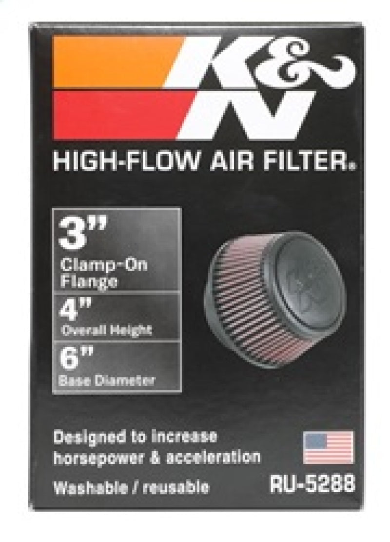 K&N Universal Round Clamp-On Air Filter 3in Flange ID x 6in Base OD x 4.625in Top OD x 3in Height K&N Engineering Air Filters - Universal Fit