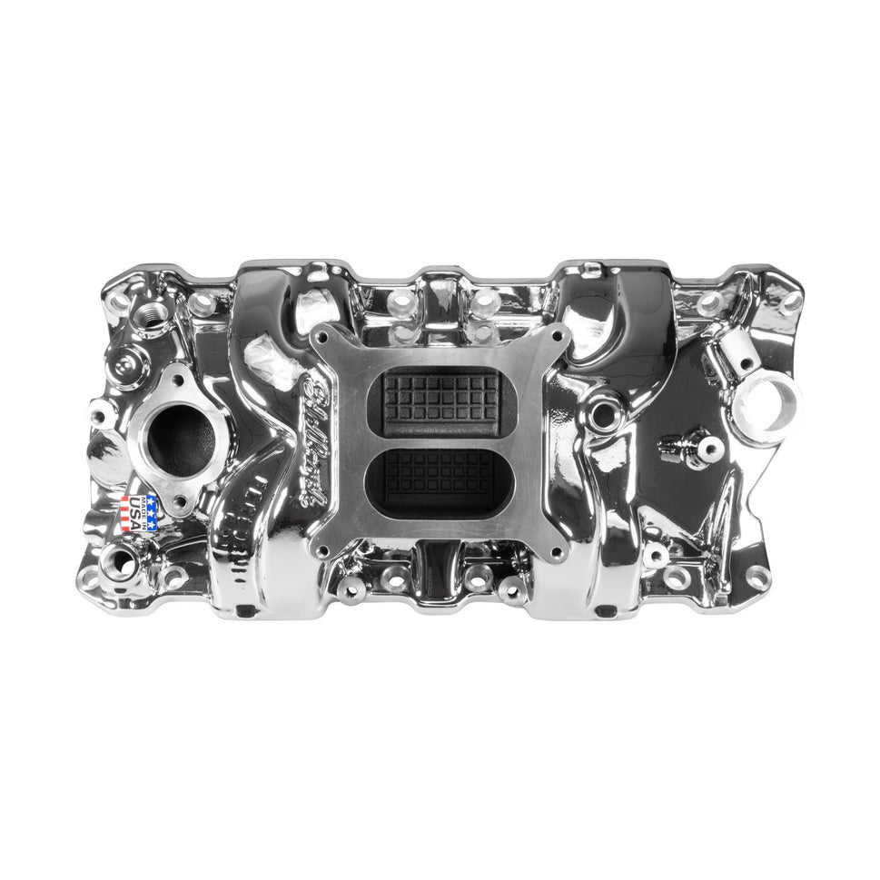 Performer RPM Small Block Chevy Intake Manifold, Chrome Plasma Finish