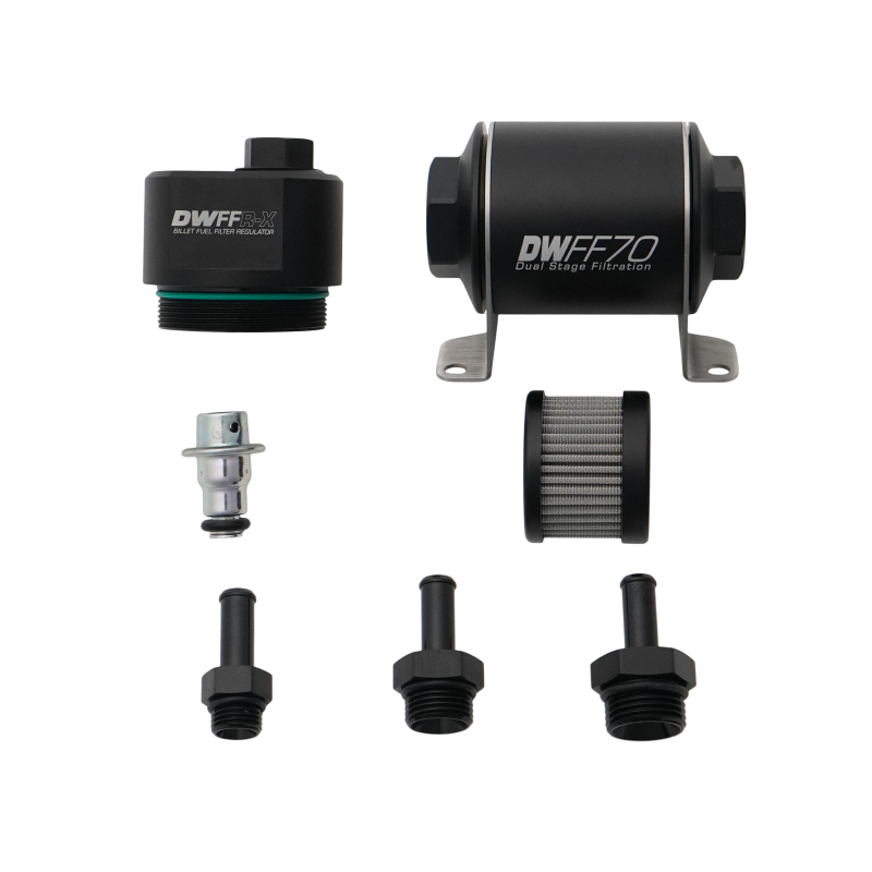 DeatschWerks DWFFR-X 70mm Billet Fuel Filter Regulator - 10 Micron with 3/8in Fittings DeatschWerks Fuel Pressure Regulators