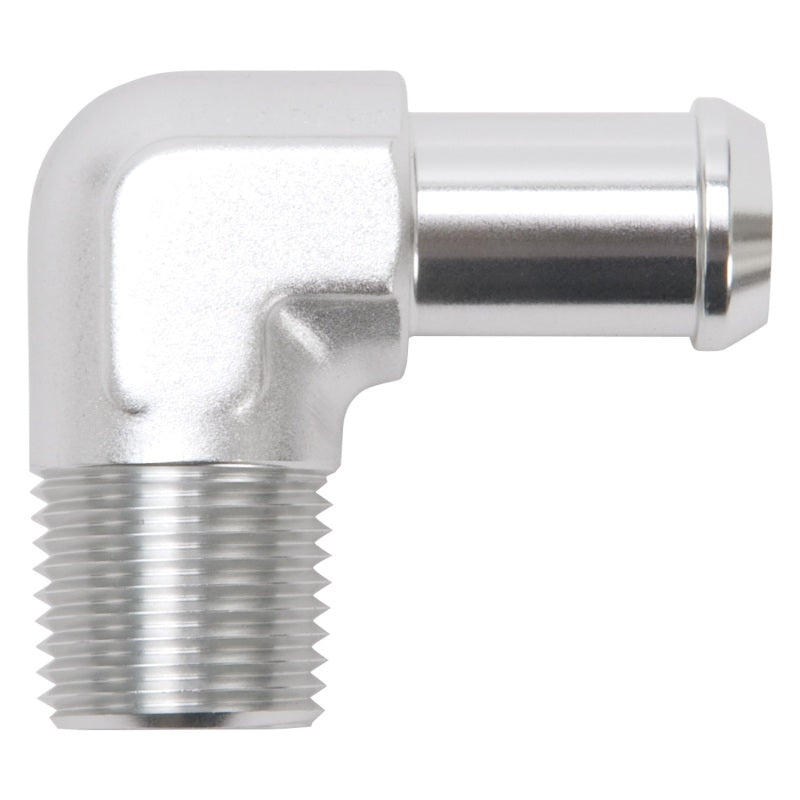 Edelbrock Hose End 90-Deg 1/2In NPT to 5/8In Barb Clear Anodize Edelbrock Fittings