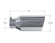 MBRP Universal Tip 8in OD Rolled End 5in Inlet 18in Length T304 MBRP Steel Tubing