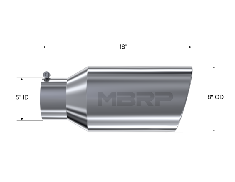 MBRP Universal Tip 8in OD Rolled End 5in Inlet 18in Length T304 MBRP Steel Tubing