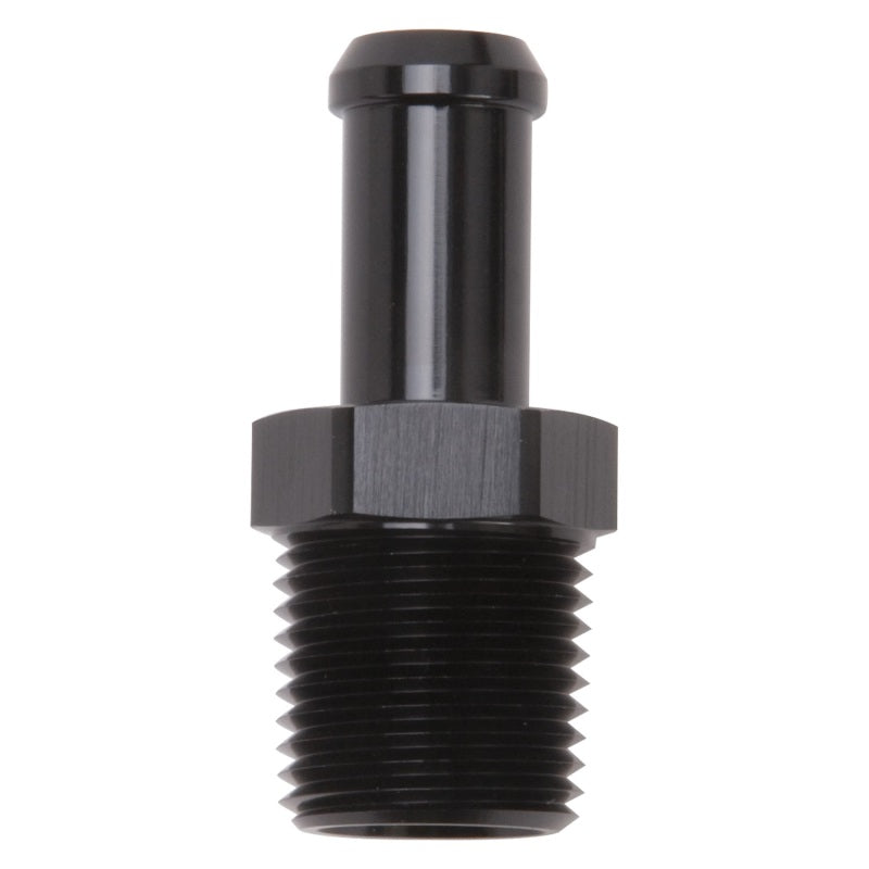 Edelbrock Hose End Straight 1/2In NPT to 1/2In Barb Black Anodize Edelbrock Fittings