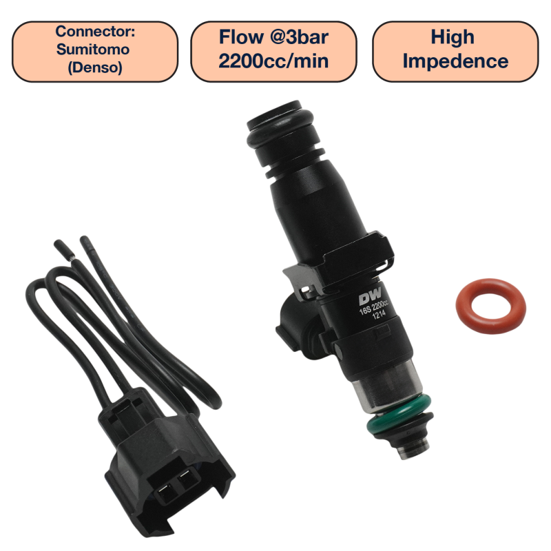 DeatschWerks Universal 2200cc Single Fuel Injector / 60mm Length / 14mm O-Ring Seals DeatschWerks Fuel Injectors - Single