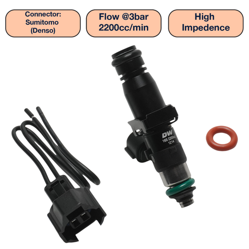 DeatschWerks Universal 2200cc Single Fuel Injector / 60mm Length / 14mm O-Ring Seals DeatschWerks Fuel Injectors - Single