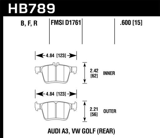 Hawk 15-20 Audi A3 / 19-20 Volkswagen Jetta HP+ Street Rear Brake Pads Hawk Performance Brake Pads - Performance