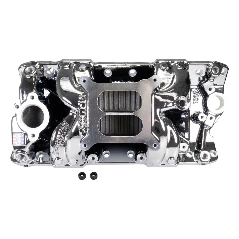 Performer RPM Small Block Chevy AIR-Gap Intake Manifold, Chrome Plasma Finish