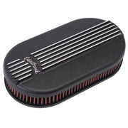 Edelbrock Air Cleaner Classic Series Oval Aluminum Top Cloth Element 17 5In X 9 35In X 3 9In Black Edelbrock Air Filters - Universal Fit
