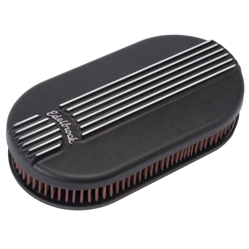 Edelbrock Air Cleaner Classic Series Oval Aluminum Top Cloth Element 17 5In X 9 35In X 3 9In Black Edelbrock Air Filters - Universal Fit