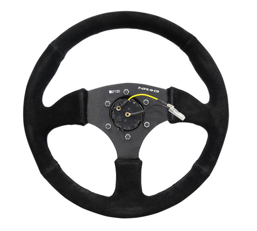 NRG Reinforced Steering Wheel (350mm / 2.5in. Deep) Blk Suede Comfort Grip w/5mm Matte Blk Spokes NRG Steering Wheels