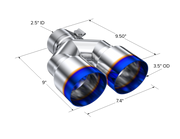 MBRP Burnt End Tip 2.5 ID, Dual 3.5 OD Out, 9.5 length, Single wall 304 Stainless Steel MBRP Tail Pipes