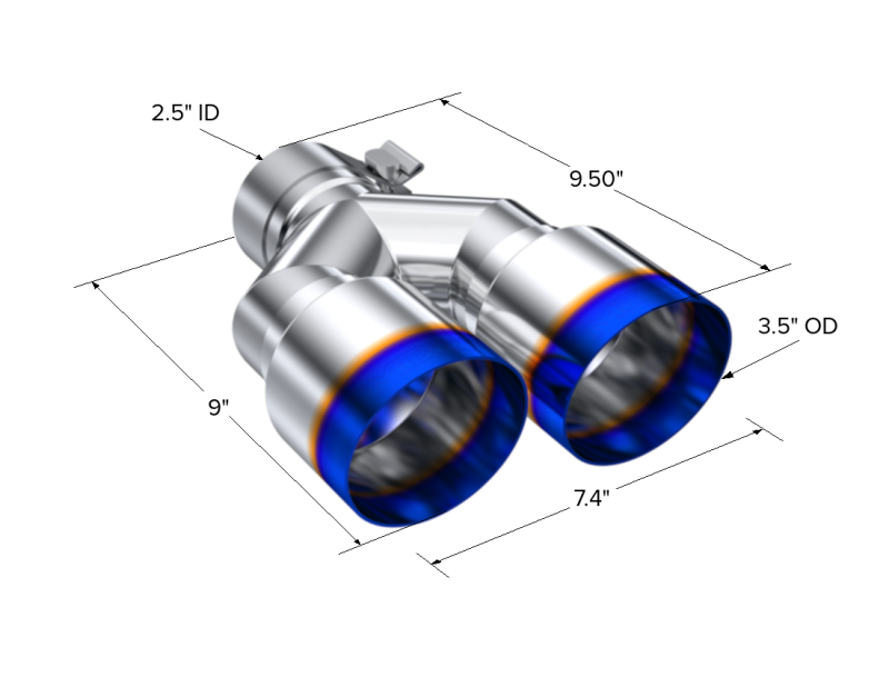 MBRP Burnt End Tip 2.5 ID, Dual 3.5 OD Out, 9.5 length, Single wall 304 Stainless Steel MBRP Tail Pipes