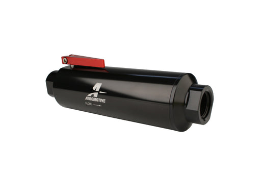 Aeromotive In-Line AN-12 Filter w/Shutoff Valve 100 Micron SS Element - Black Anodize Finish Aeromotive Fuel Filters