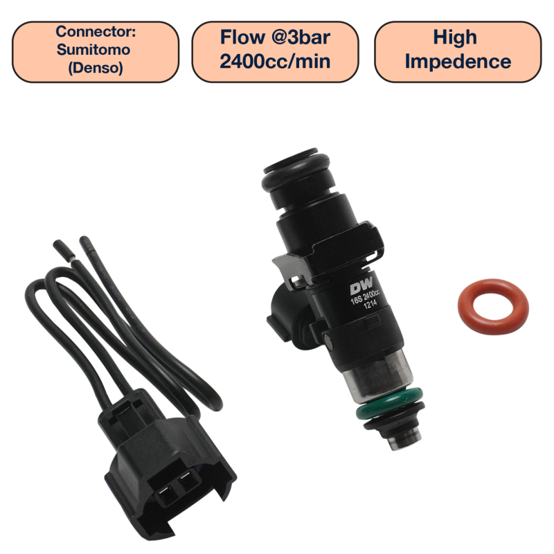 DeatschWerks Universal 2400cc Single Fuel Injector / 48mm Length / 14mm O-Ring Seals DeatschWerks Fuel Injectors - Single