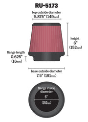 K&N Universal Clamp-On Air Filter 6in FLG / 7-1/2in B / 5-7/8in T / 6in H K&N Engineering Air Filters - Universal Fit
