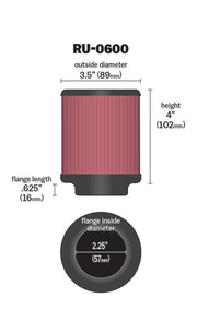 K&N Filter Universal Rubber Filter 2 1/4 inch Flange 3 1/2 inch OD 4 inch Height K&N Engineering Air Filters - Universal Fit