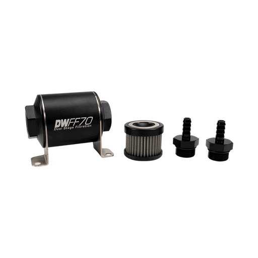 DeatschWerks Stainless Steel 5/16in 100 Micron Universal Inline Fuel Filter Housing Kit (70mm) DeatschWerks Fuel Filters