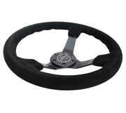 NRG Reinforced Steering Wheel (350mm / 3in. Deep) Blk Suede/Blk Bball Stitch w/5mm Matte Black Spoke NRG Steering Wheels