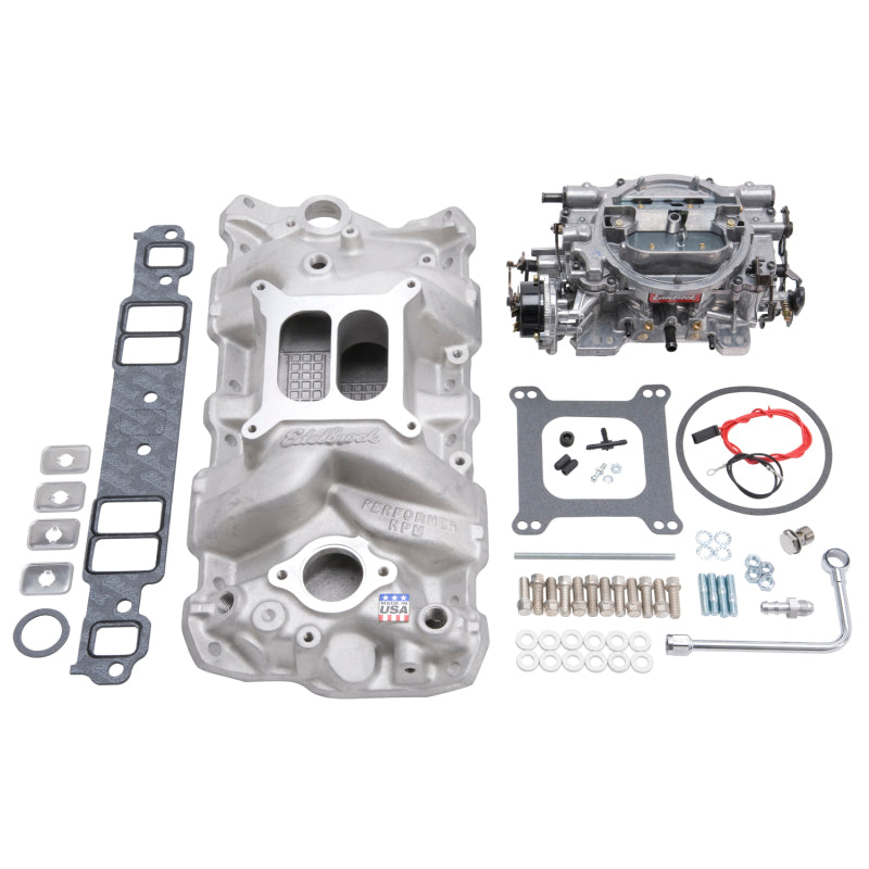 Edelbrock Manifold And Carb Kit Performer RPM Small Block Chevrolet 1957-1986 Natural Finish Edelbrock Intake Manifolds