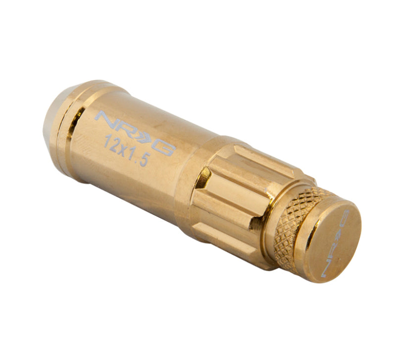 NRG 700 Series M12 X 1.5 Steel Lug Nut w/Dust Cap Cover Set 21 Pc w/Locks & Socket - Chrome Gold NRG Lug Nuts