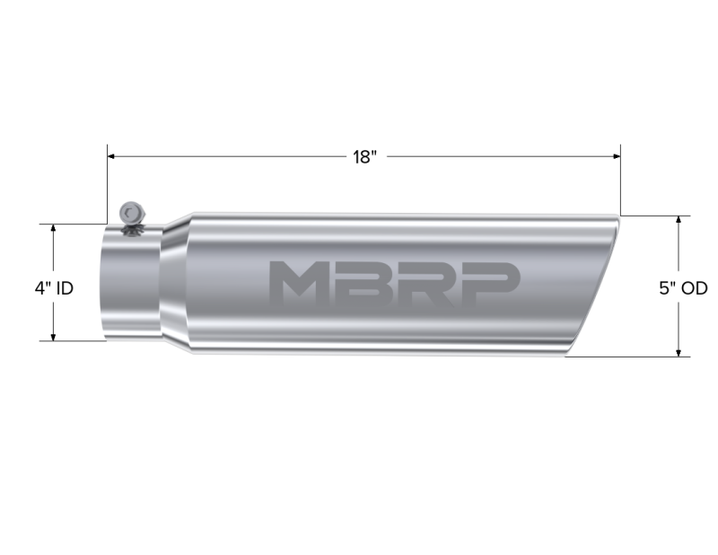 MBRP Universal 5in OD Angled Rolled End 4in Inlet 18in Length T304 Exhaust Tip MBRP Steel Tubing
