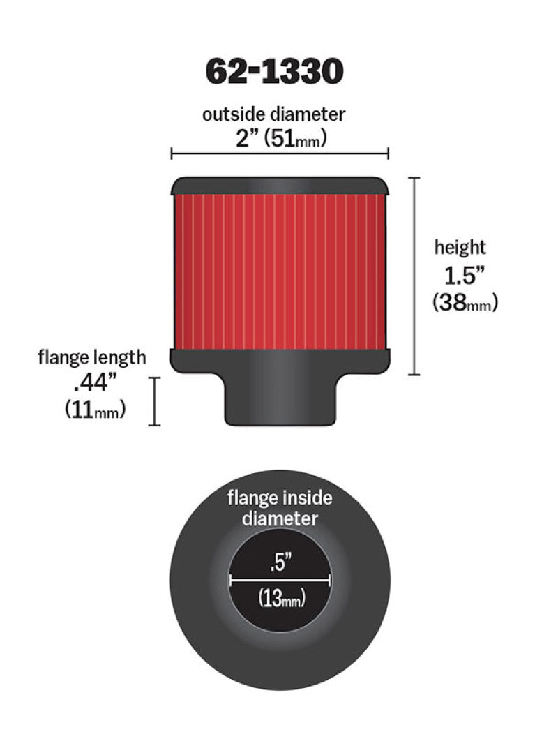 K&N Clamp On Rubber Base Crankcase Vent Filter 0.5in Flange ID 2in OD 1.5in Height K&N Engineering Air Filters - Universal Fit
