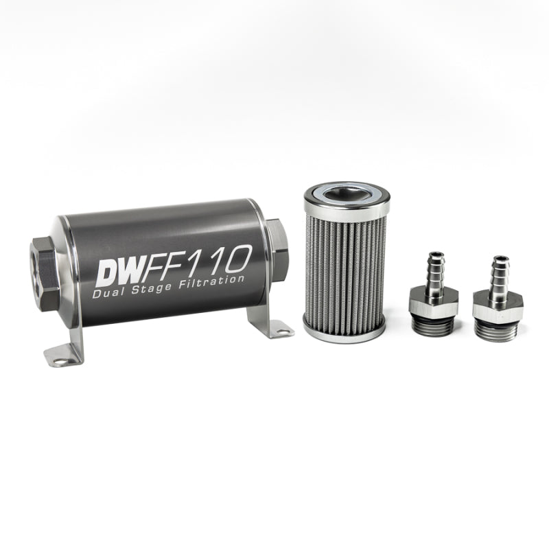 DeatschWerks Stainless Steel 5/16in 100 Micron Universal Inline Fuel Filter Housing Kit (110mm) DeatschWerks Fuel Filters