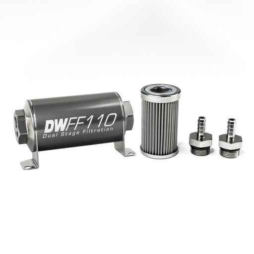 DeatschWerks Stainless Steel 5/16in 100 Micron Universal Inline Fuel Filter Housing Kit (110mm) DeatschWerks Fuel Filters