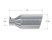 MBRP Universal Tip 8in O.D. Rolled End 4in inlet 18in length T304 MBRP Steel Tubing