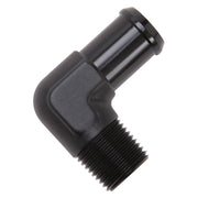 Edelbrock Hose End 90-Deg 1/2In NPT to 3/4In Barb Black Anodize Edelbrock Fittings