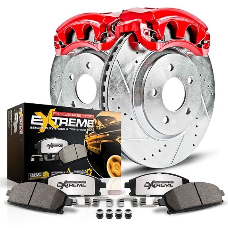 Power Stop 13-22 Ford F-350 Super Duty Front Z36 Truck & Tow Kit w/Cals PowerStop Brake Rotors - Slot & Drilled