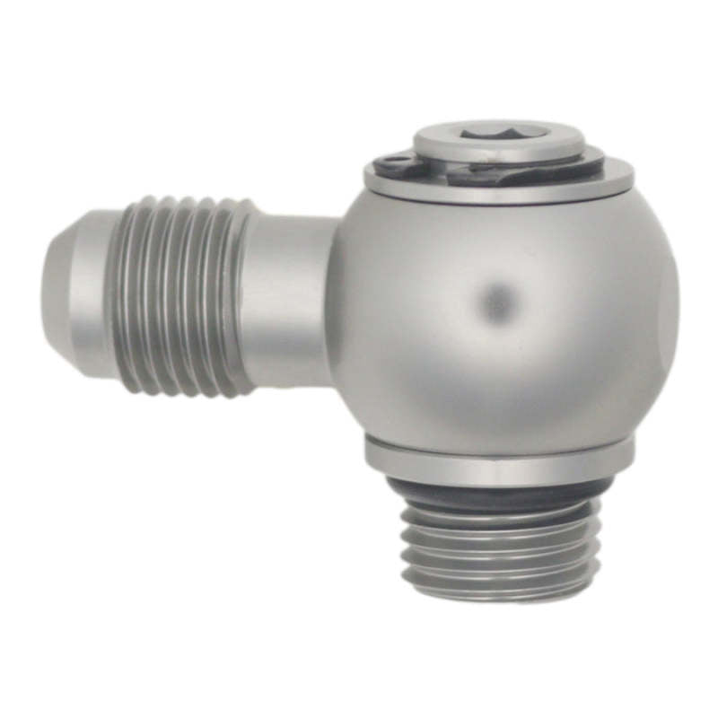 DeatschWerks 6AN ORB Male to 6AN Male Flare Low Profile 90-Degree Swivel - Anodized DW Titanium DeatschWerks Fittings