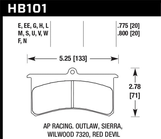 Hawk Performance AP Racing/Outlaw Sierra ER-1 Motorsport Brake Pads Hawk Performance Brake Pads - Racing