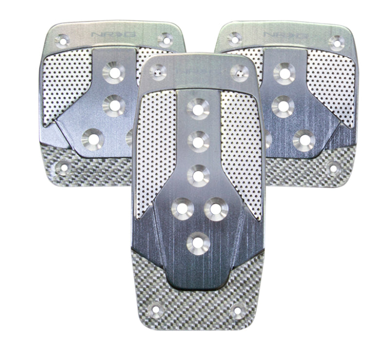 NRG Aluminum Sport Pedal M/T - Gunmetal w/Silver Carbon NRG Pedal Covers
