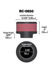 K&N Universal Chrome Filter 2.438in Flange ID x 5.125in OD x 2in H K&N Engineering Air Filters - Universal Fit