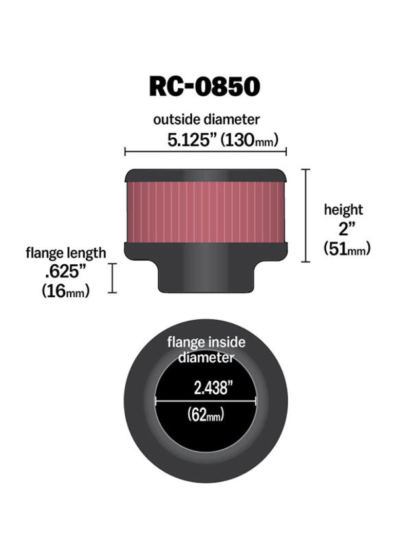 K&N Universal Chrome Filter 2.438in Flange ID x 5.125in OD x 2in H K&N Engineering Air Filters - Universal Fit