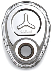 Edelbrock Timing Cover SB-Chevy Chrome w/ Welded Reinforcement Plate Edelbrock Timing Covers