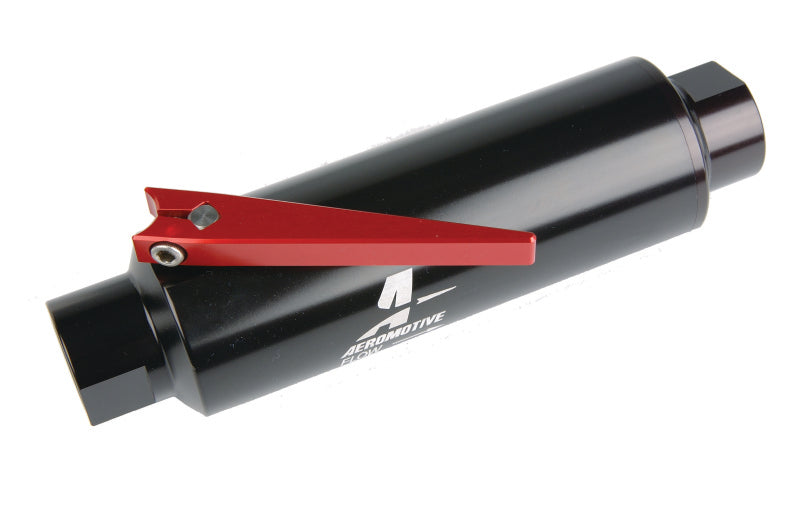 Aeromotive In-Line AN-10 Filter w/Shutoff Valve 100 Micron SS Element - Black Anodize Finish Aeromotive Fuel Filters