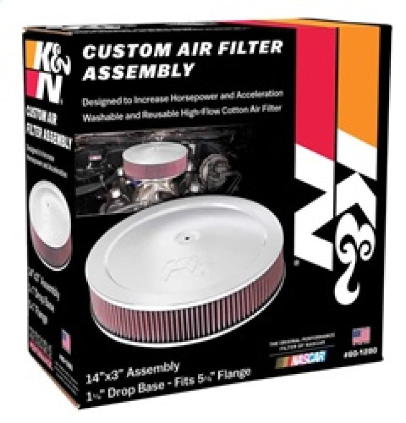 K&N 14in Red Custom Air Cleaner Assembly - 5.125in ID x 14in OD x 2.75in H x 1.25in Drop Base K&N Engineering Air Filters - Direct Fit